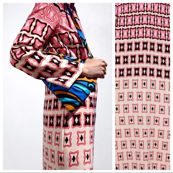 NWT. Zara Pink Geometric Printed Midi Dress. Size XS. - Picture 5 of 10